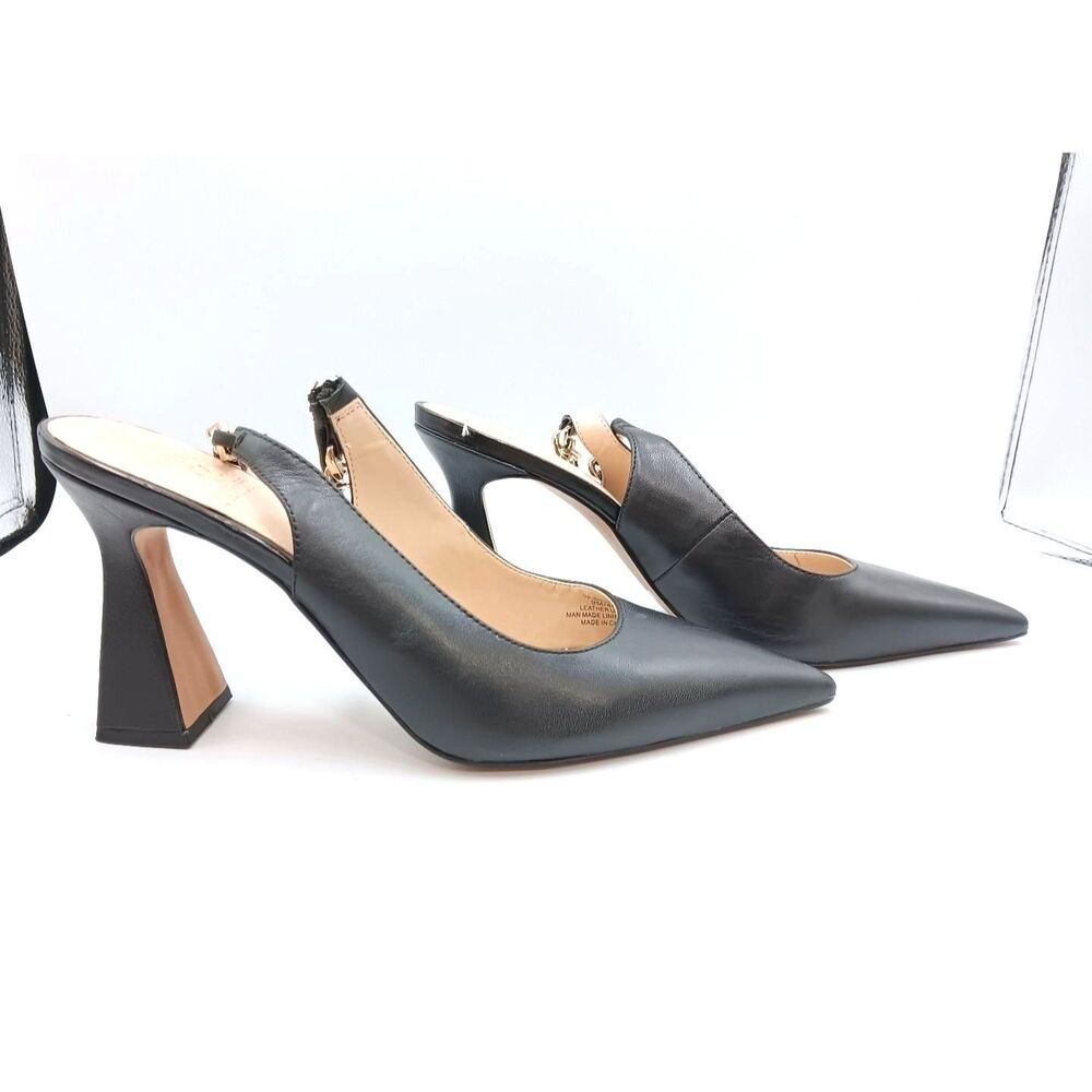 EUC Vince Camuto "Ashna" Leather Chain Strap Heeled Mules 9M